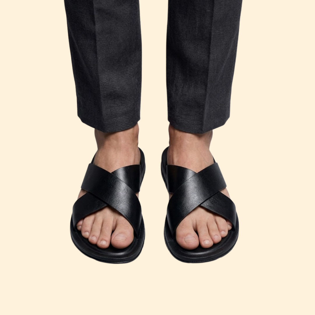 Men's Leather Slip-On Sandals Open Toe Casual Comfort