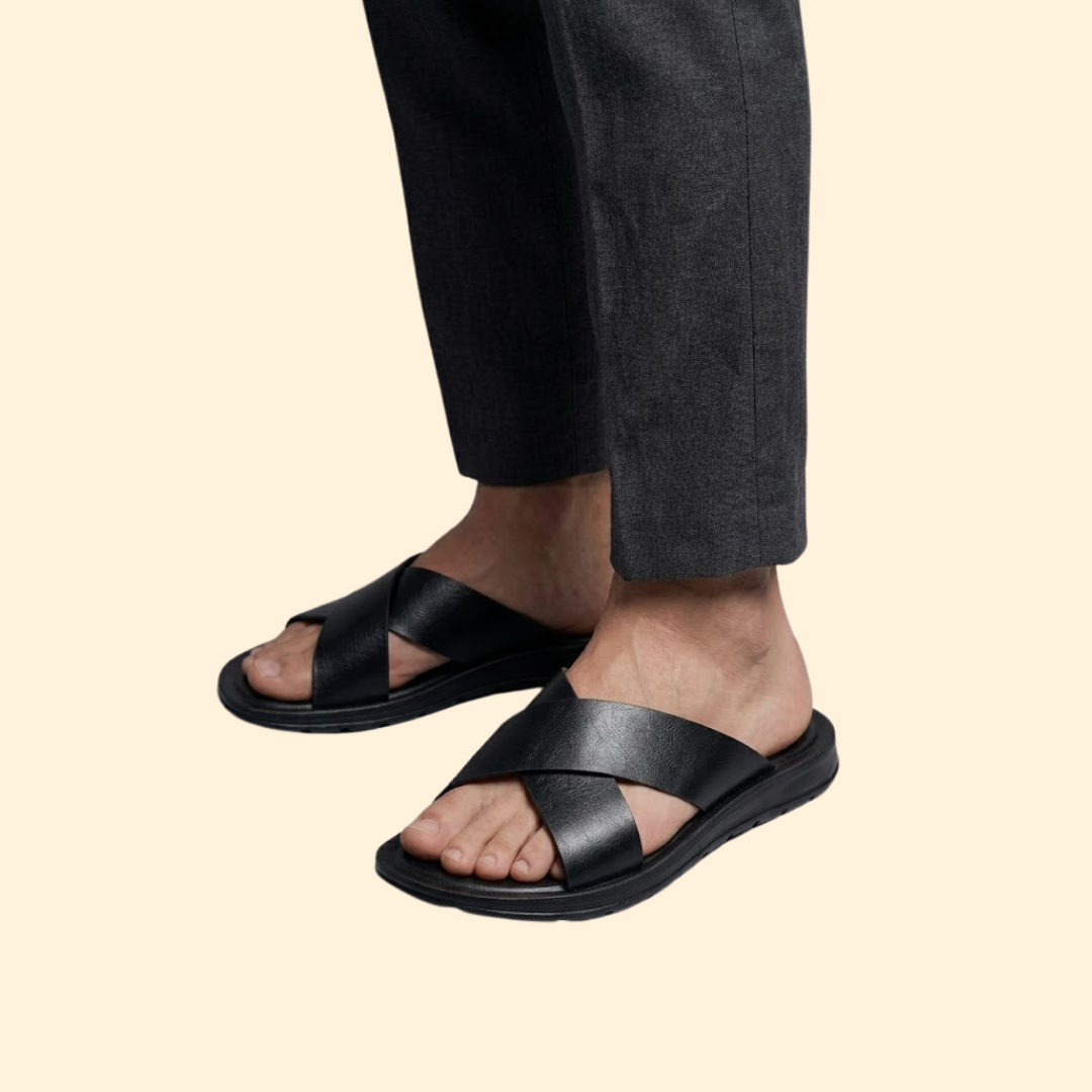 Men's Leather Slip-On Sandals Open Toe Casual Comfort