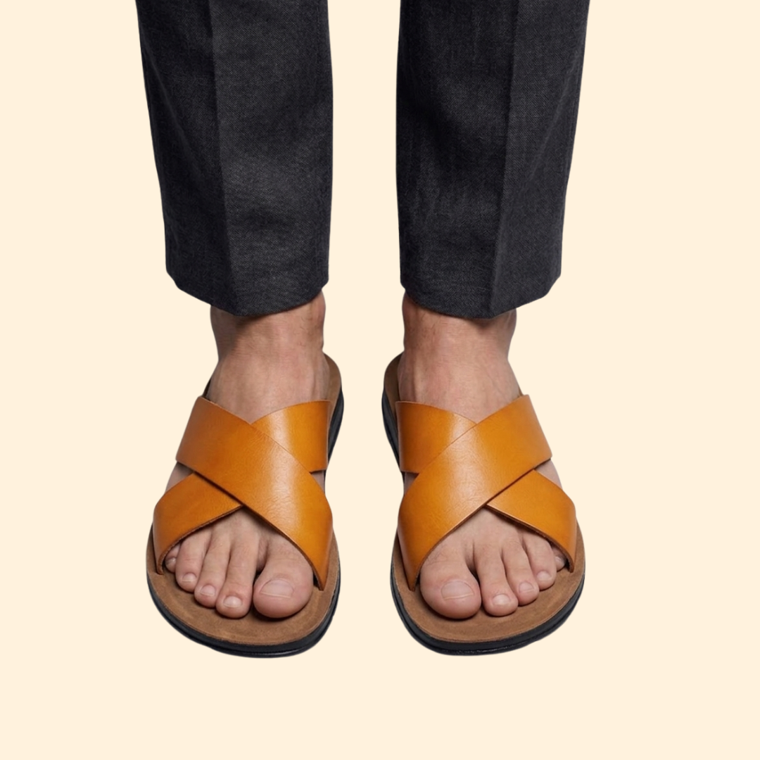 Men's Leather Slip-On Sandals Open Toe Casual Comfort