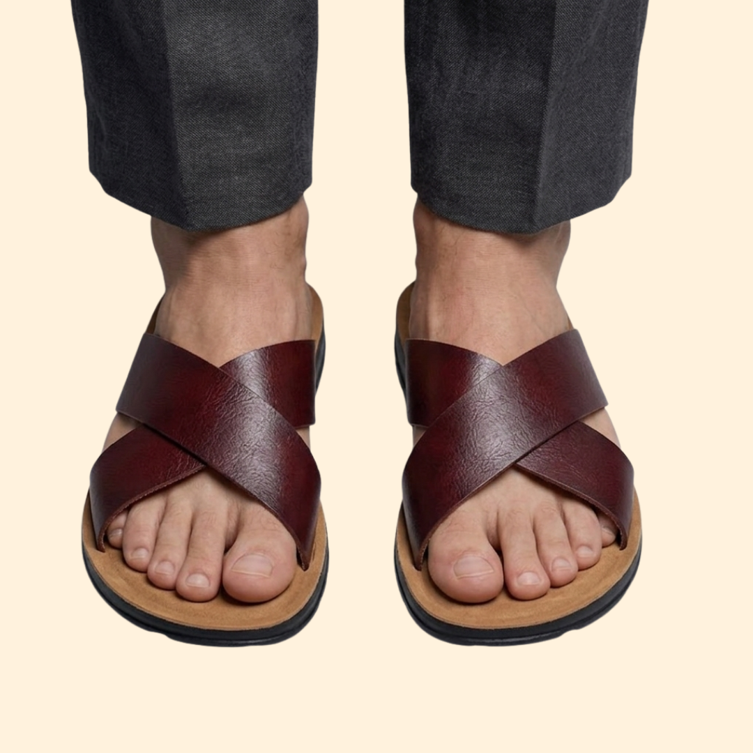 Men's Leather Slip-On Sandals Open Toe Casual Comfort