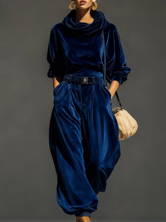 Olivia | Brown Velvet Hoodie and Relaxed Trousers Set