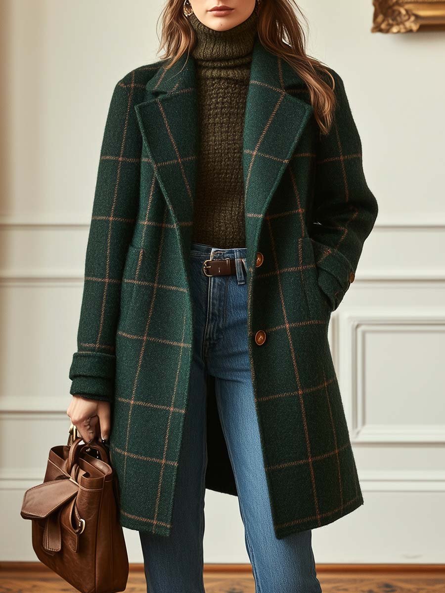 Rose Retro Lapel Plaid Tweed Coat | Vintage