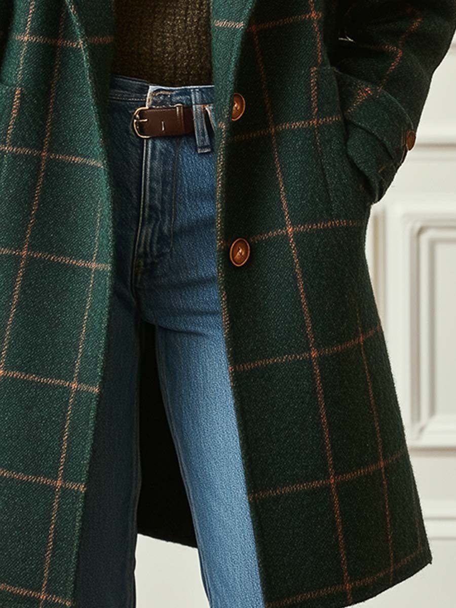 Rose Retro Lapel Plaid Tweed Coat | Vintage