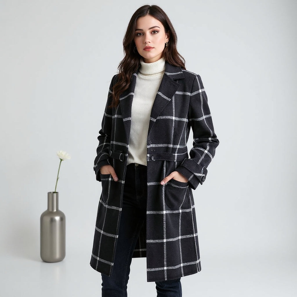 Luna Retro Lapel Black Tweed Coat | Vintage Elegance Meets Modern Strength