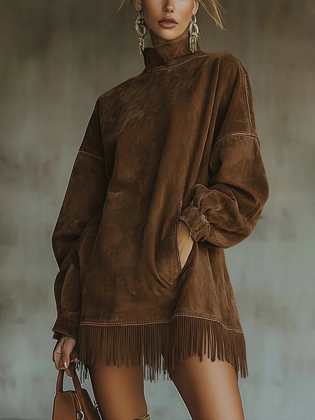 Lunarae| Cozy Suede Fringe Dress