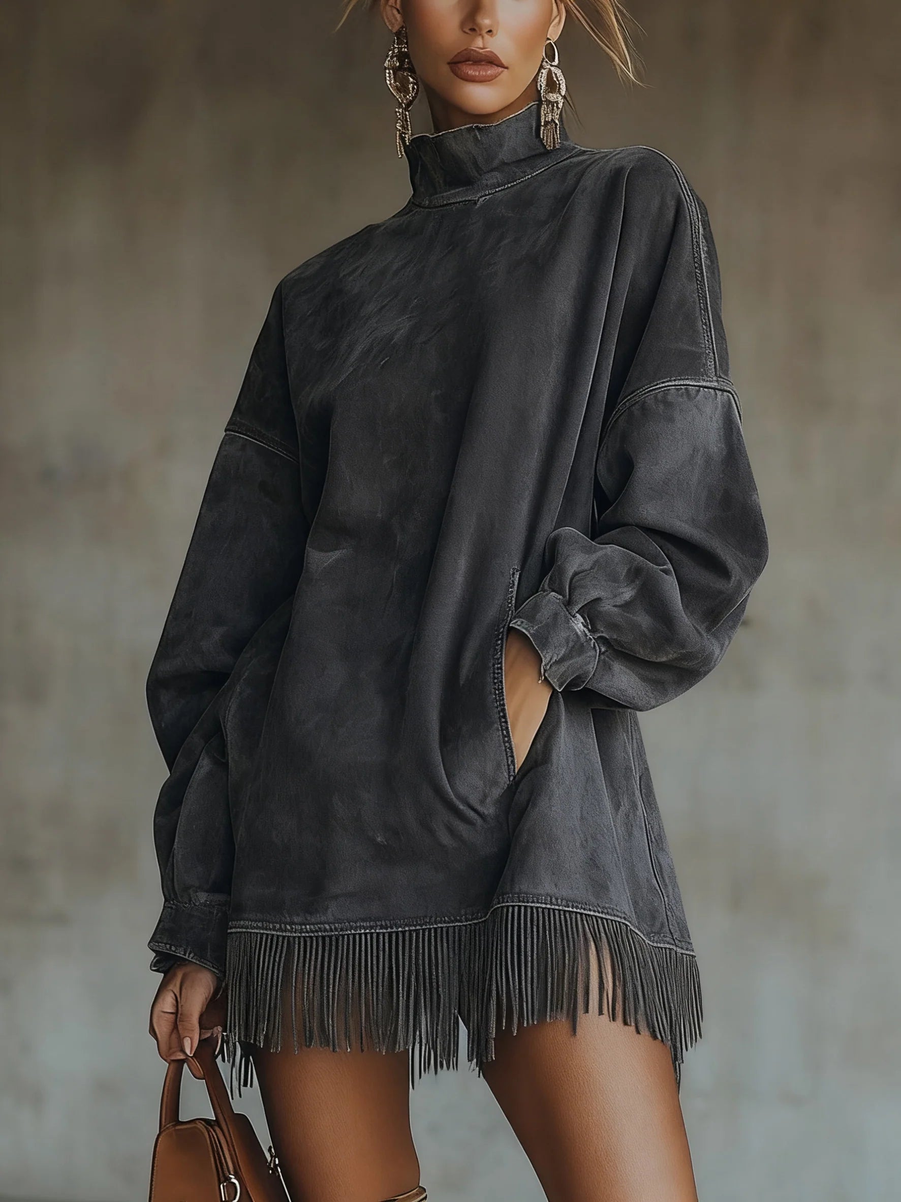 Lunarae | Cozy Suede Fringe Dress