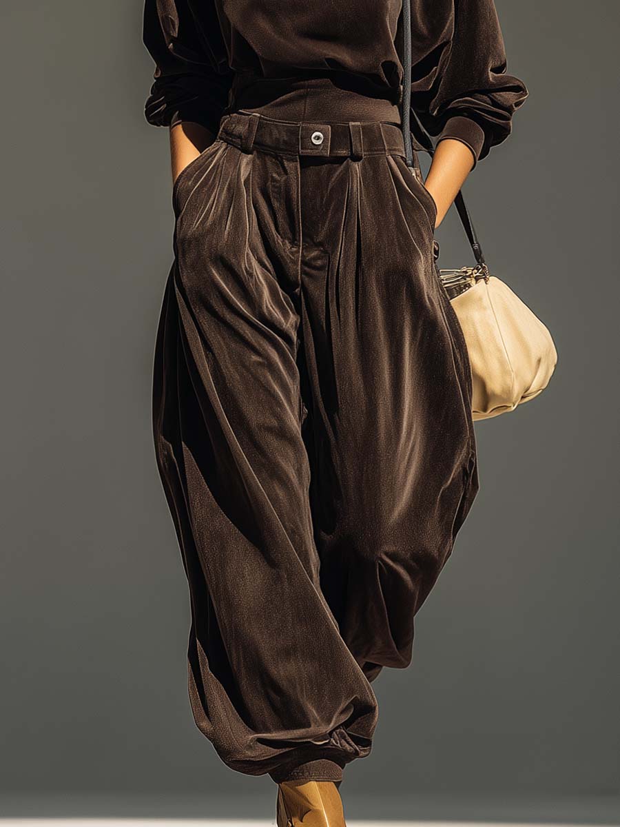 Olivia | Brown Velvet Hoodie and Relaxed Trousers Set