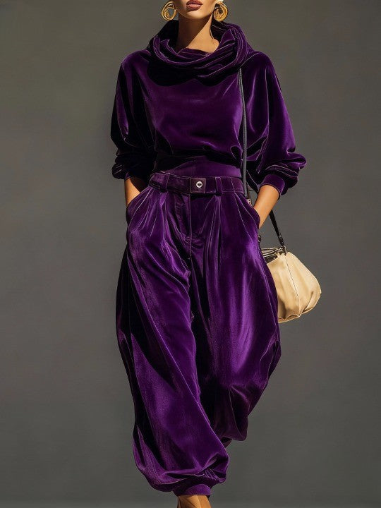 Olivia | Brown Velvet Hoodie and Relaxed Trousers Set
