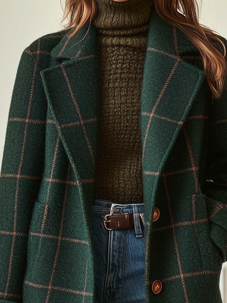 Rose Retro Lapel Plaid Tweed Coat | Vintage