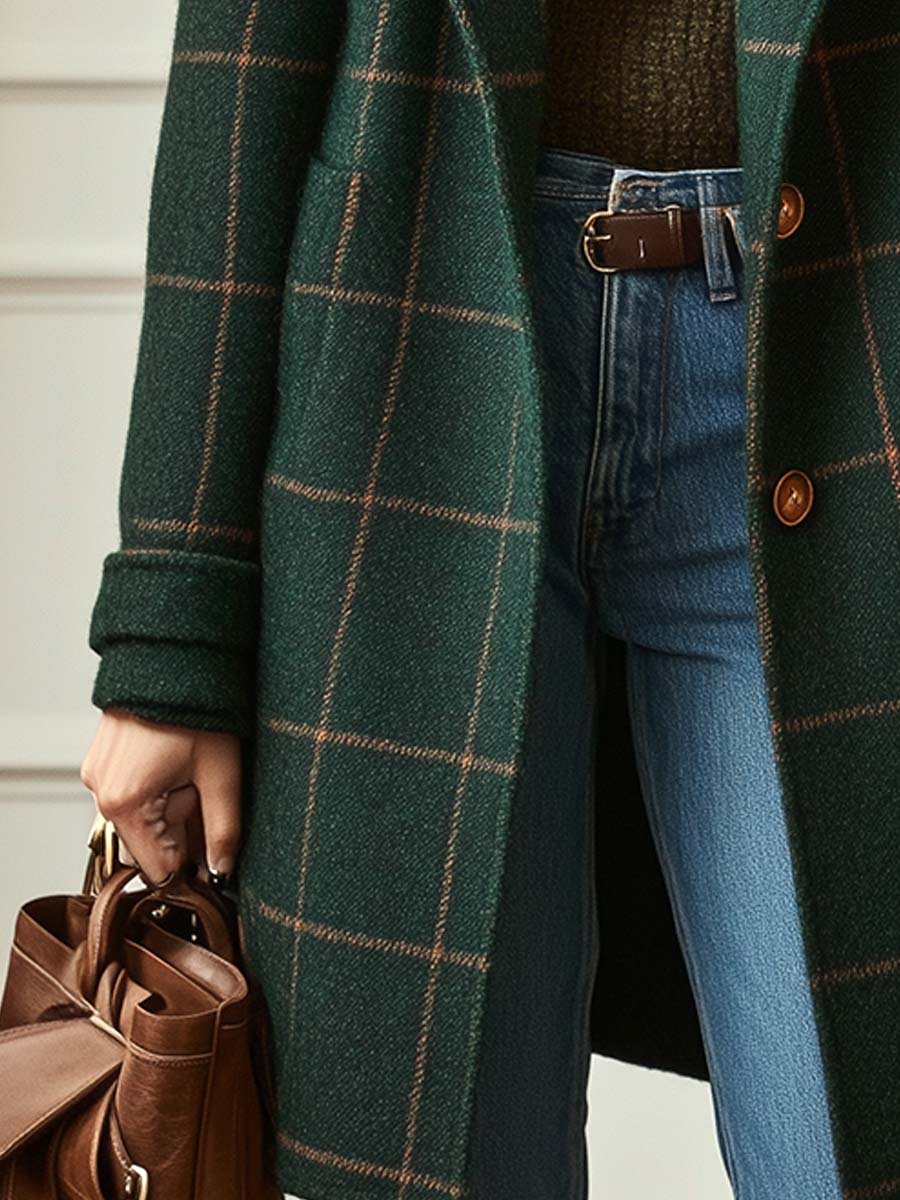 Rose Retro Lapel Plaid Tweed Coat | Vintage